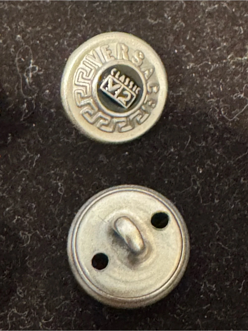 Versace Silver and Black Logo Buttons Set of 6, 12.5mm